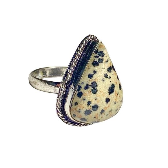 Natural Dalmation Gemstone in a Handcrafted 925 Stamped Ring (8.5) - Picture 2 of 7